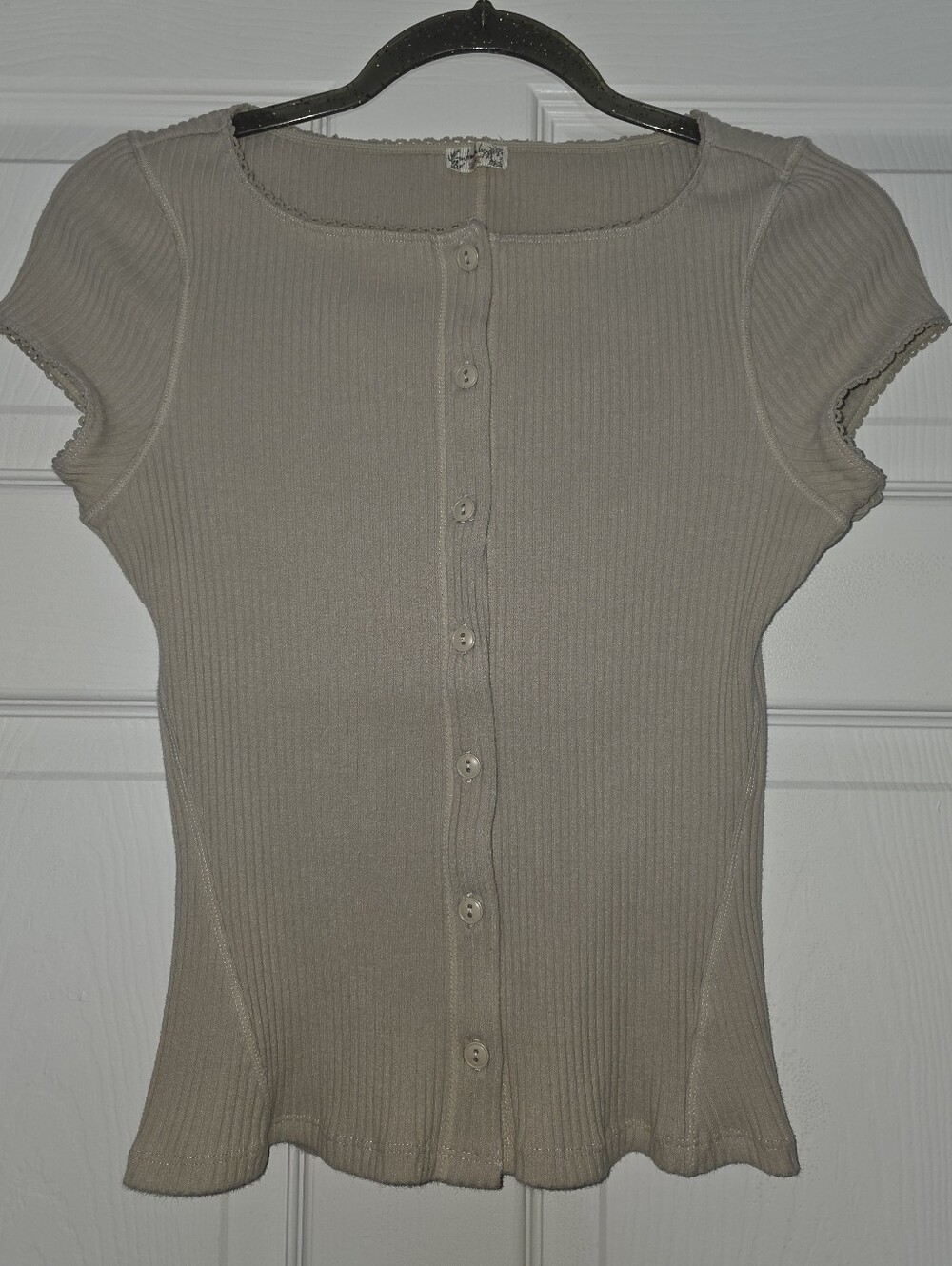 Moving Sale! { Free People Intimately Cream Button Front Top With Lace Hems S
